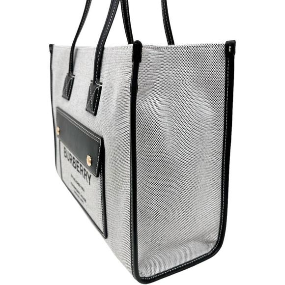 Burberry Freya Tote Logo Print Handbag Canvas Leather Grey Black - Picture 2 of 10